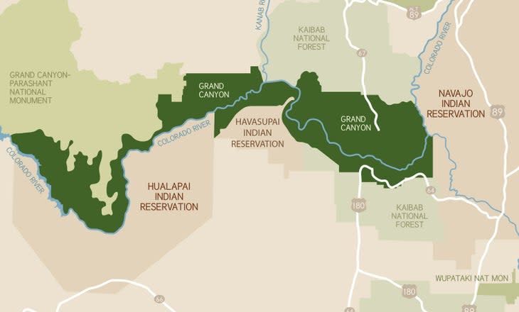 Map of Indian Reservations next to Grand Canyon National Park