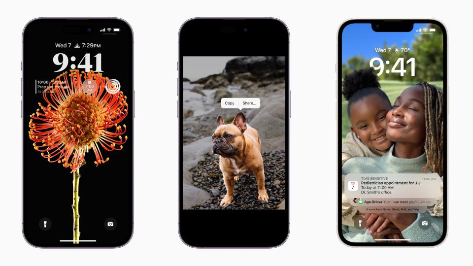 iOS 16更新後，手機「鎖定畫面」全面改版，照片也可以「一鍵自動去背景」複製到其他App上。圖／蘋果提供