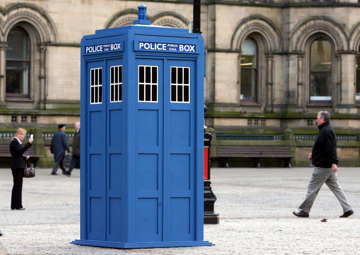 Doctor Who's Tardis is seen outside at Albert Square, Manchester, to promote the Doctor Who Up-Close exhibition which is at The Museum of Science and Industry.