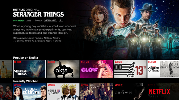 The Netflix menu featuring "Stranger Things"