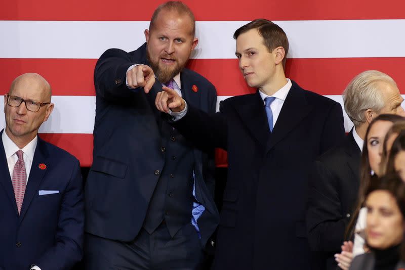 FILE PHOTO: Trump campaign manager Parscale and White House senior advisor Kushner attend U.S. President Donald Trump’s rally with supporters in Des Moines, Iowa