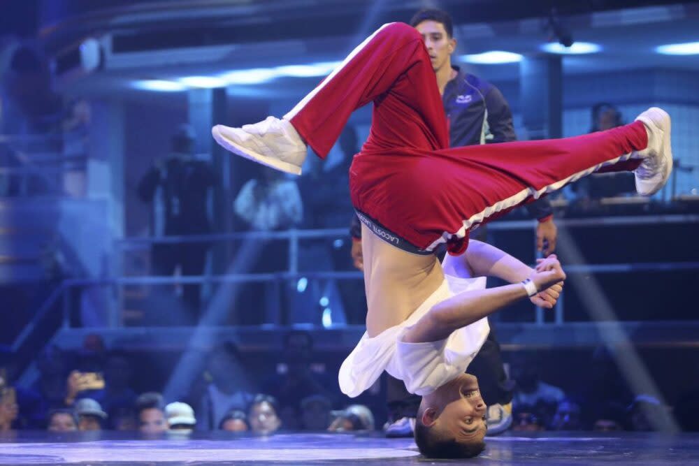 Break dancer Marlone of France performs