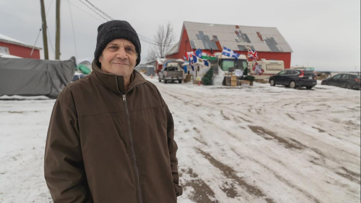 Chet Wiggins welcomed the protesters onto his land and credits them with improving his property and raising his spirits.  (Francis Ferland/CBC - image credit)