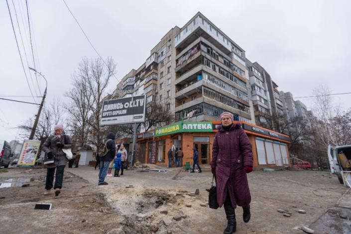 <div class="inline-image__caption"><p>The site of the Nov. 29 Russian artillery strike a block away from Babenko's gym</p></div> <div class="inline-image__credit">Daniel Brown</div>