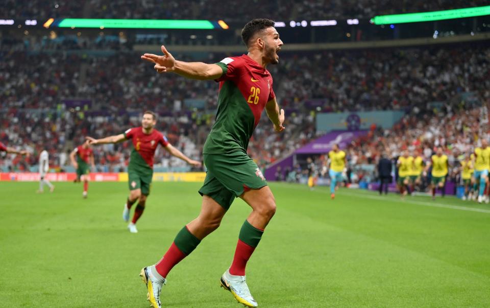 Goncalo Ramos of Portugal celebrates after scoring the team's first goal - GETTY IMAGES