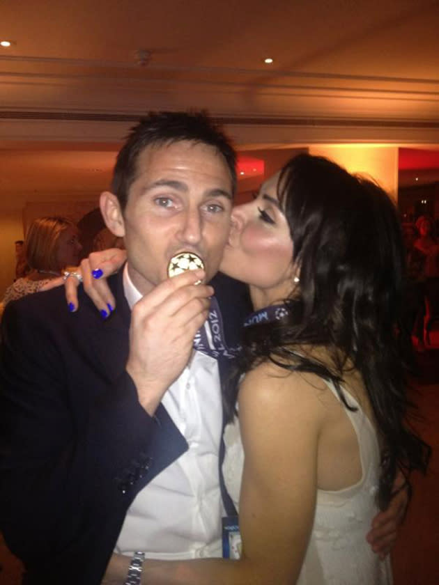 Celebrity photos: After Chelsea’s win over the weekend, Frank Lampard was congratulated by his fiancée Christine Bleakley. She posted this picture of the pair on Twitter. Check out her Chelsea-inspired blue finger nails too!