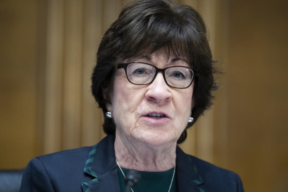 Sen. Susan Collins, R-Maine, speaks during a hearing on Capitol Hill on March 15. (Tom Williams/CQ-Roll Call via Getty Images)