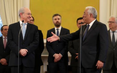 Portugal's Prime Minister Antonio Costa and Social Democratic Party (PSD) leader Rui Rio attend a news conference at the Sao Bento Palace in Lisbon, Portugal April 18, 2018. REUTERS/Rafael Marchante