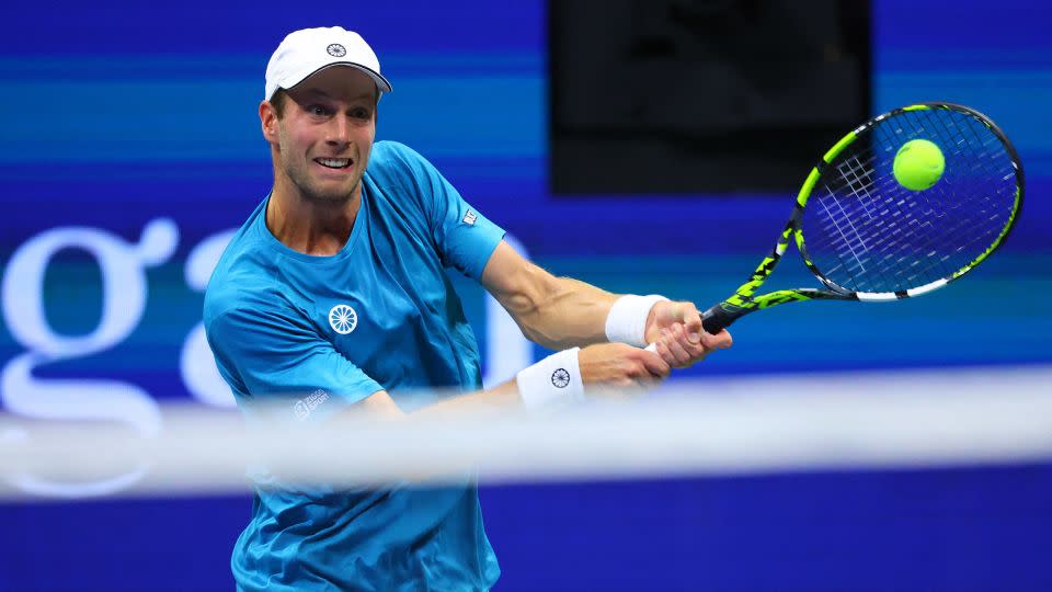 Botic van de Zandschulp of the Netherlands plays against Carlos Alcaraz of Spain during the US Open in Flushing, New York, on August 29, 2024. - Andrew Kelly/Reuters