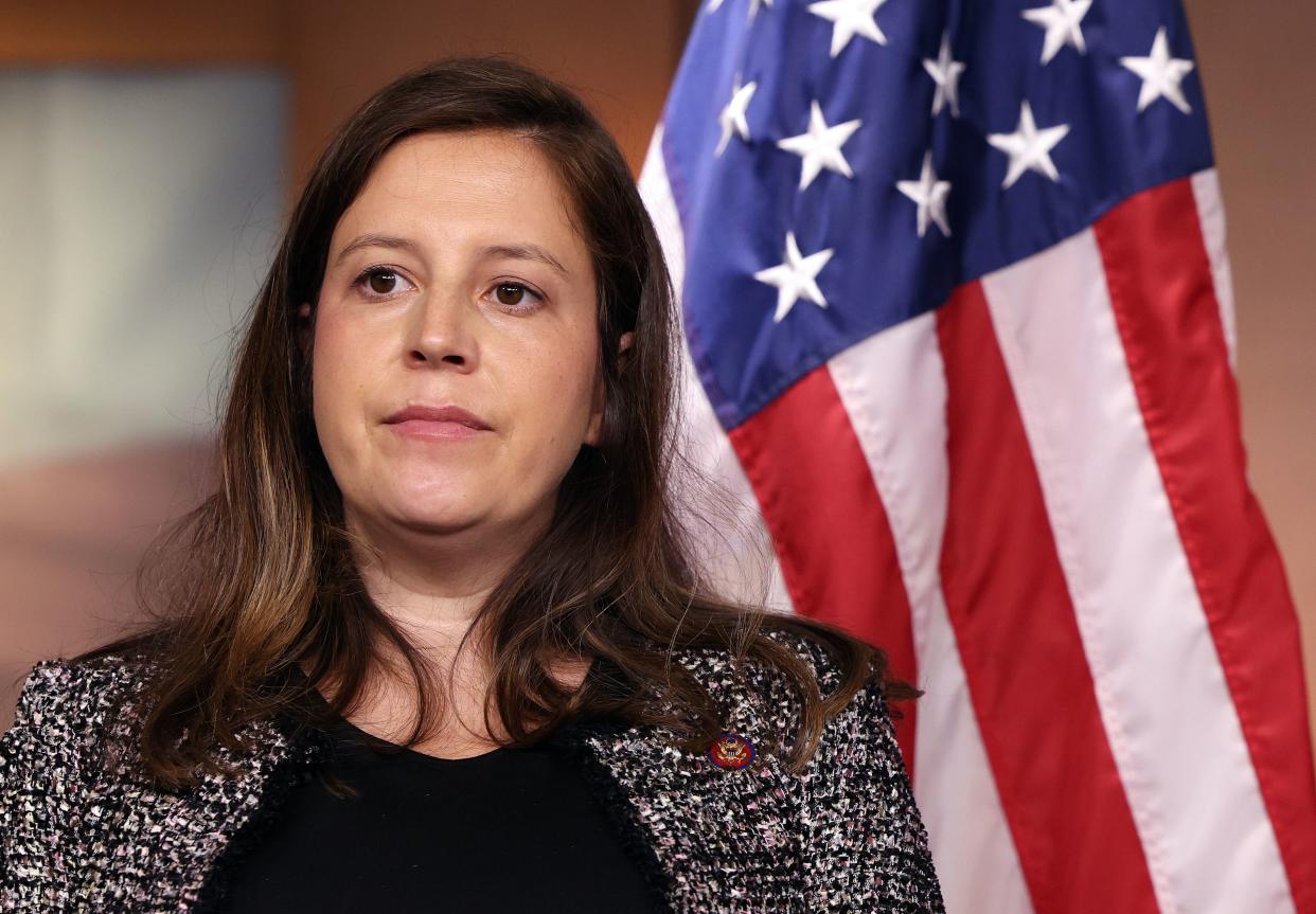 Rep. Elise Stefanik (R-NY) attends a press briefing following a House Republican conference meeting at the U.S. Capitol on June 29, 2021 in Washington, DC. 