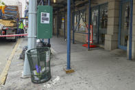 <p>The scaffolding has returned as renovations begin on the building where the engine landed, on the corner of Church and Murray Streets, several blocks from the World Trade Center site, on Sept. 7, 2018. (Photo: Gordon Donovan/Yahoo News) </p>