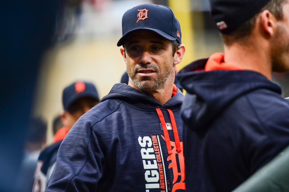 Detroit Tigers manager Brad Ausmus (7) looks on during the ninth inning against the Minnesota Twins at Target Field. The Twins won 5-1 on Oct. 1, 2017.