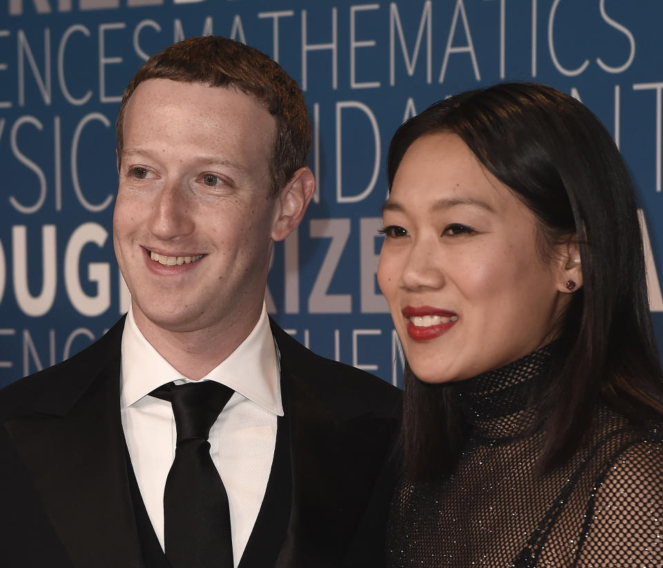 MOUNTAIN VIEW, CA - NOVEMBER 4: Mark Zuckerberg and Priscilla Chan at the 7th Annual Breakthrough Prize ceremony at the NASA Ames Research Center on November 4, 2018 in Mountain View, California. (Photo by Scott Kirkland/PictureGroup/Sipa USA)