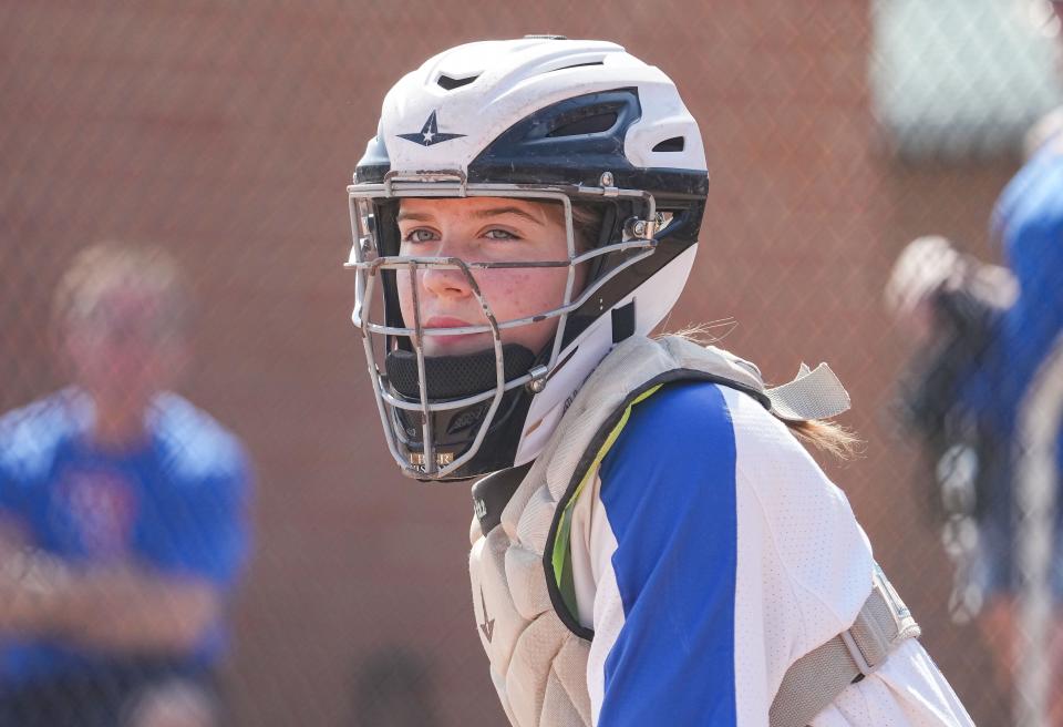 Carmel Greyhounds Elsa Morrison (30) competes during the Carmel Softball Invitational on Saturday, April 23, 2022, at Cherry Tree Softball Complex in Carmel. 