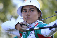 The second young archer from Mexico, Alejandra Valencia, 17, from Mexico competes in the 2012 Archery World Cup, Olympic team qualifying event June 21, 2012 at the Golden Spike Event Center in Ogden, Utah. Mexico women team took second place and qualified for the Olympics in London. (George Frey/Getty Images)