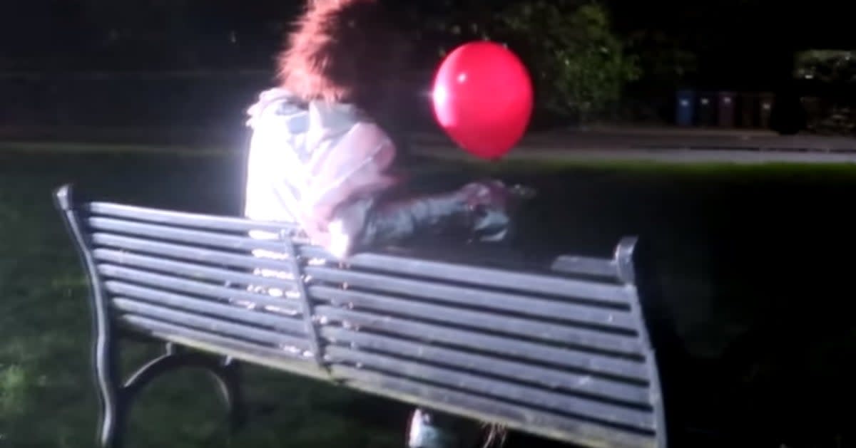 The clown, dressed in a Pennywise-style outfit complete with a mask and make-up, has reportedly been terrifying locals in Skelmorlie - a village of around 2,000 people in North Ayrshire (Cole Deimos/Facebook)
