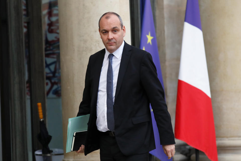 Laurent Berger, leader of the French Democratic Confederation of Labour (CFDT) arrives for a meeting with French President Emmanuel Macron and local, national political leaders, unions, business leaders and others to hear their concerns after four weeks of protests, at the Elysee Palace in Paris, Monday, Dec. 10, 2018. French President Emmanuel Macron is preparing to speak to the nation at last after increasingly violent "yellow vest" protests against his leadership. (AP Photo/Francois Mori)