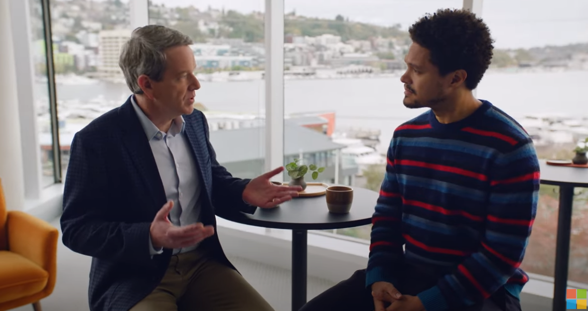  Trevor Noah and Dr. Jonathan Bricker taking about QuitBot at the Fred Hutchison Cancer Center . 