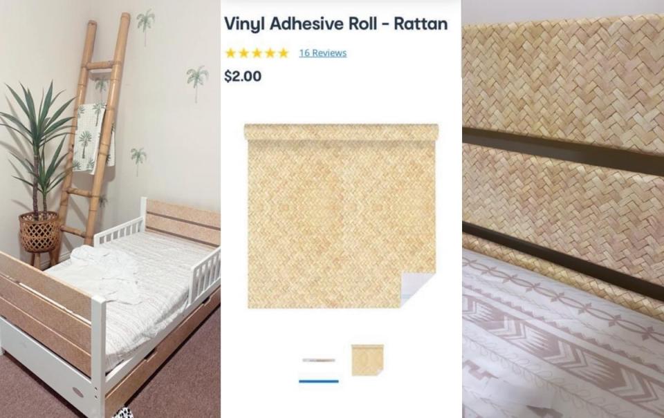 Kmart vinyl adhesive on child's bed