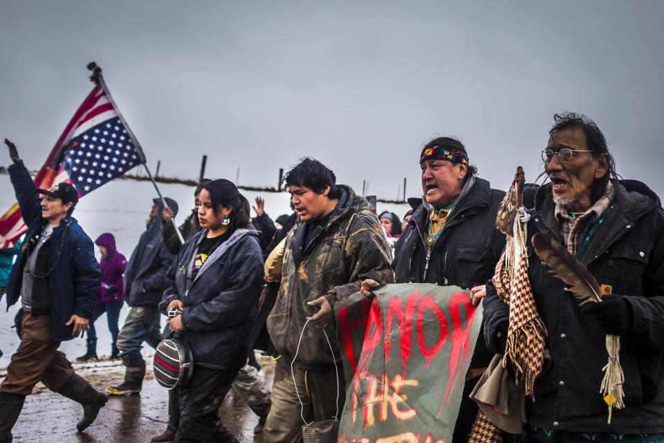 Dakota Access Pipeline water protectors faced-off with various law enforcement agencies in February&nbsp;2017. (Photo: Pacific Press via Getty Images)