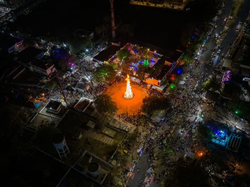 Flames rise from a fire made by villagers for the Holika dahan ritual, which symbolizes the burning of evil, a day before the Holi festival. Saurabh Sirohiya/ZUMA Press Wire/dpa