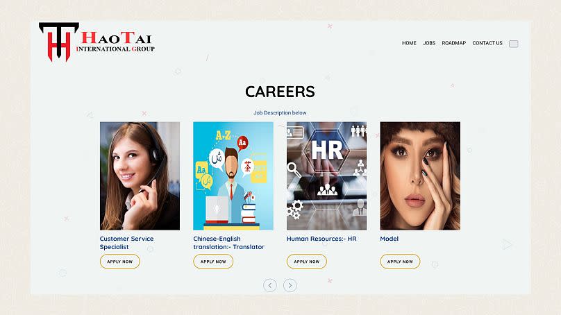 HaoTai, one of the recruitment sites working with compounds, has open positions for customer service specialists, translators and models.