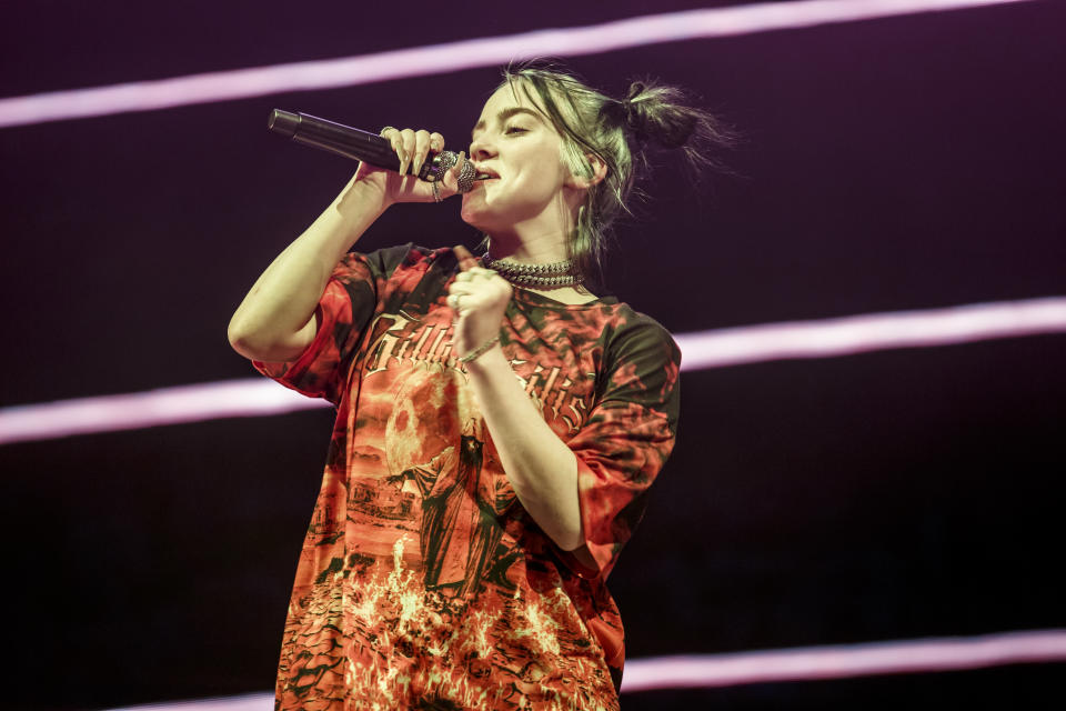 BARCELONA, SPAIN - SEPTEMBER 02: Billie Eilish performs in concert at Palau Sant Jordi on September 02, 2019 in Barcelona, Spain. (Photo by Xavi Torrent/Redferns)