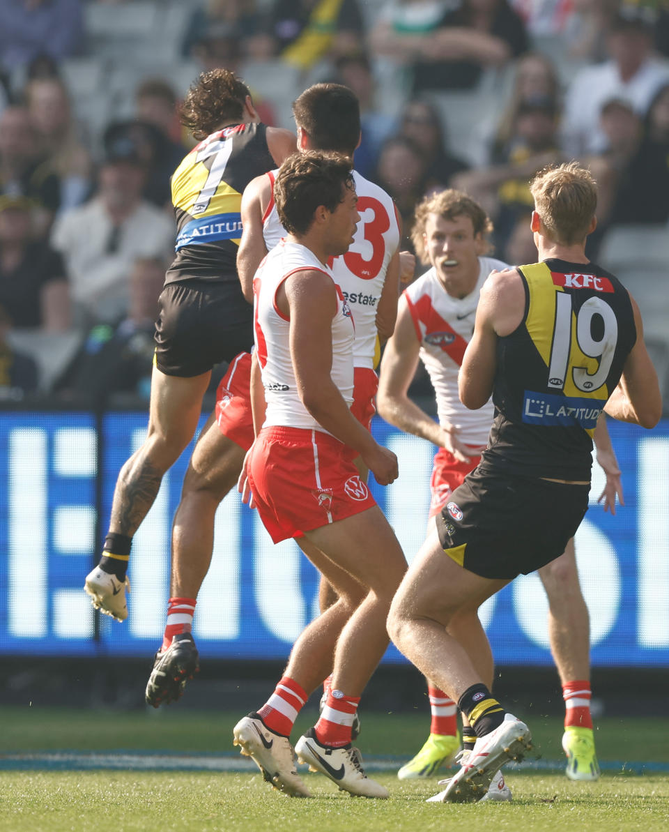 Liam Baker (pictured) is fighting his one game ban for this collisoin with Lewis Melican. (Getty Images)