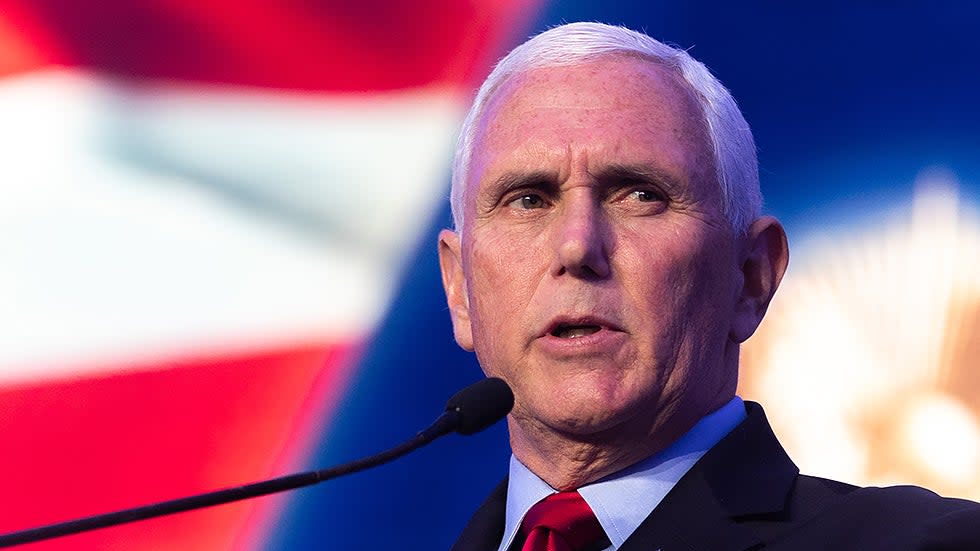 Former Vice President Mike Pence during the 2021 Free Iran Summit in Washington, D.C. on Oct. 28, 2021.