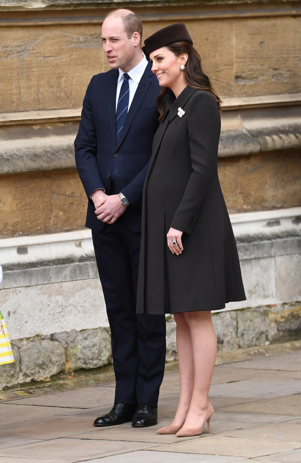 The duchess wore a black coat and matching hat. (Photo: Karwai Tang via Getty Images)