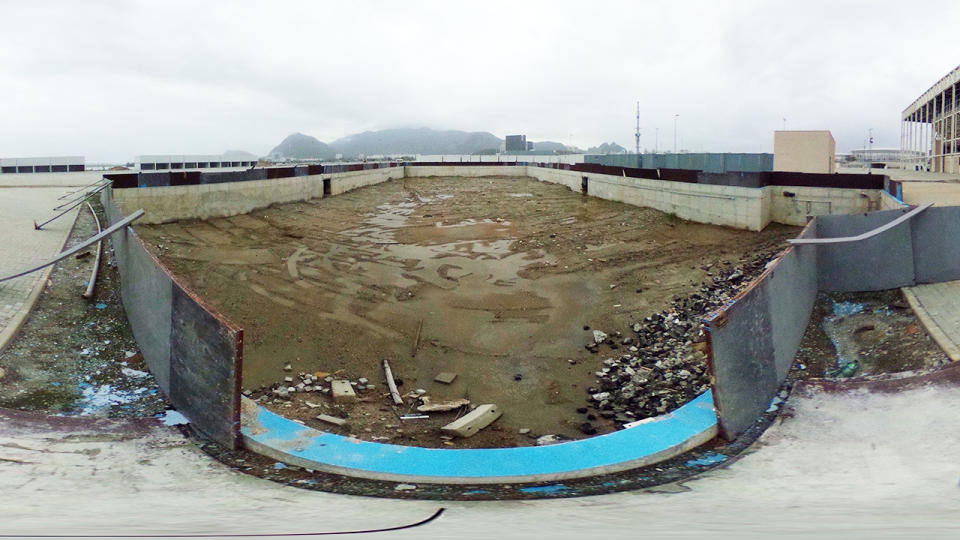 Mostly abandoned aquatics stadium at the Olympic Park in Rio de Janeiro.