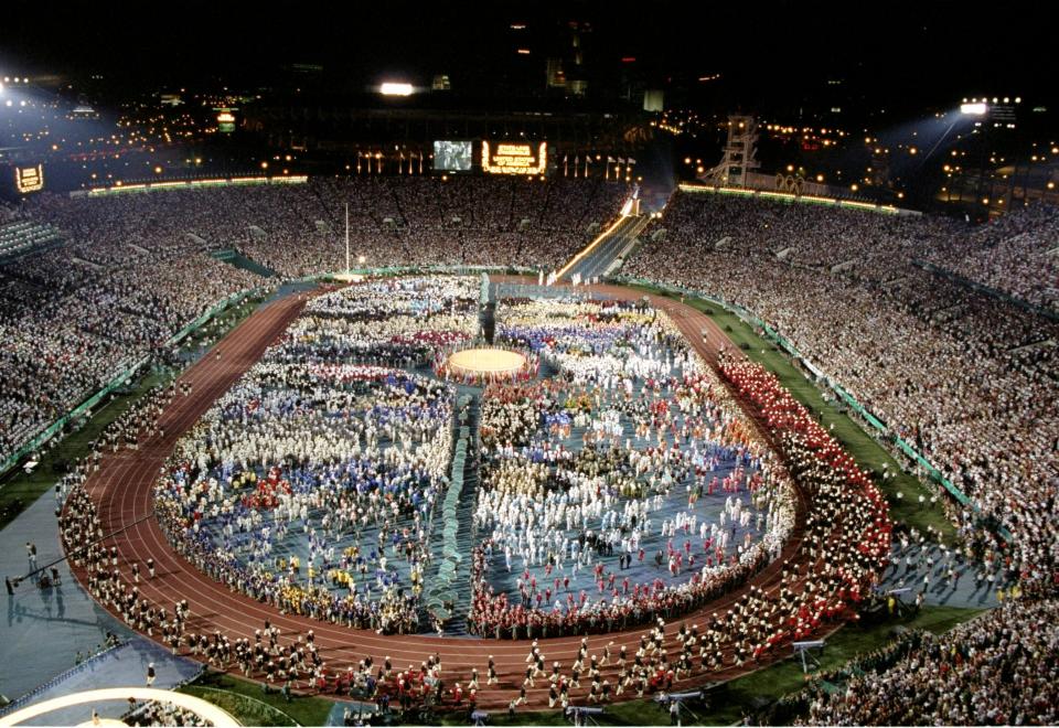 General view of the Olympic Stadium during the Opening Ceremony of the 1996 Olympic Games in Atlanta, Georgia.