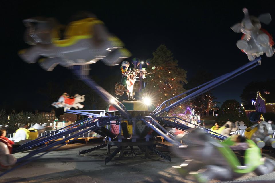 Kiddie rides are open during Edaville's Christmas Festival of Lights on Thursday, Nov. 10, 2022 at Edaville Family Theme Park in Carver.