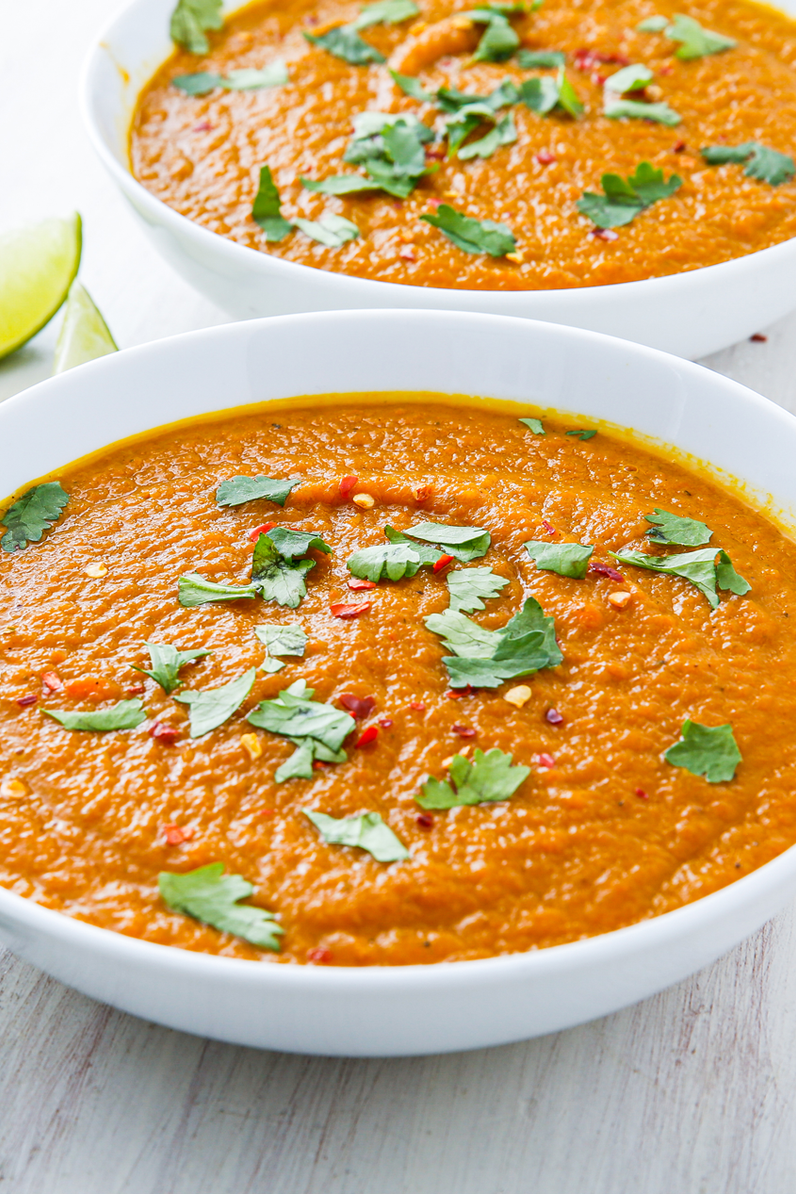 <p>Carrot and coriander soup is a classic soup for a reason. This version picks up a little spice from the jalapeños and draws out the sweetness from the carrots by roasting them first.</p><p>Get the <a href="https://www.delish.com/uk/cooking/recipes/a28794488/carrot-and-coriander-soup-recipe/" rel="nofollow noopener" target="_blank" data-ylk="slk:Carrot & Coriander Soup;elm:context_link;itc:0;sec:content-canvas" class="link ">Carrot & Coriander Soup</a> recipe.</p>