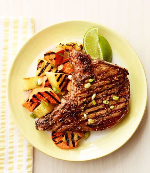 <p>It only takes 20 minutes to transport yourself to the islands with this insanely delicious jerk pork chops dish.</p><p><em><a href="https://www.womansday.com/food-recipes/food-drinks/recipes/a39592/jerk-pork-chops-with-grilled-pineapple-recipe-ghk0913/" rel="nofollow noopener" target="_blank" data-ylk="slk:Get the Jerk Pork Chops with Grilled Pineapple recipe.;elm:context_link;itc:0;sec:content-canvas" class="link ">Get the Jerk Pork Chops with Grilled Pineapple recipe.</a></em></p>