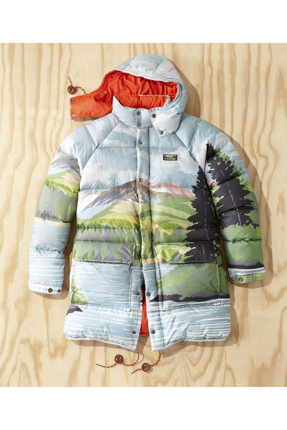 L.L.Bean x Todd Snyder Scenic Print Long Puffer Jacket in Multi