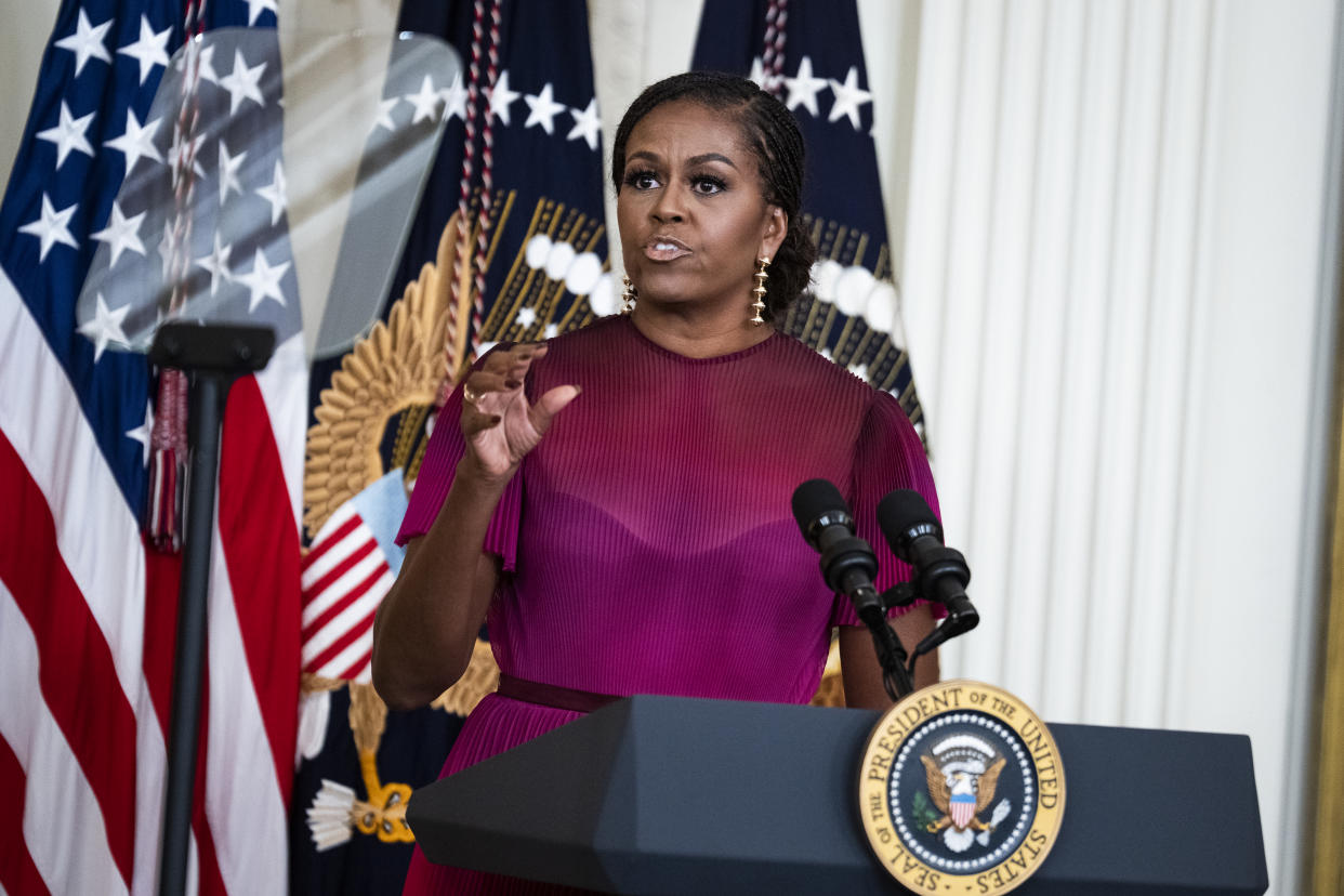 Michelle Obama is sharing her knowledge of health and wellbeing with American families in the Netflix kids' show 'Waffles + Mochi.' (Photo: Tom Williams/CQ-Roll Call, Inc via Getty Images)