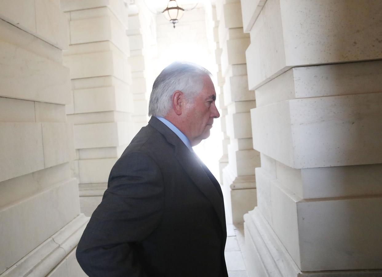 Secretary of State Rex Tillerson arrives at the Capitol to join Secretary of Defense Jim Mattis in briefing House members on the situation with ISIS: Mark Wilson/Getty Images