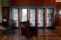 Phone booths remain empty inside of the Senate press gallery ahead of House vote on coronavirus relief bill in Washington