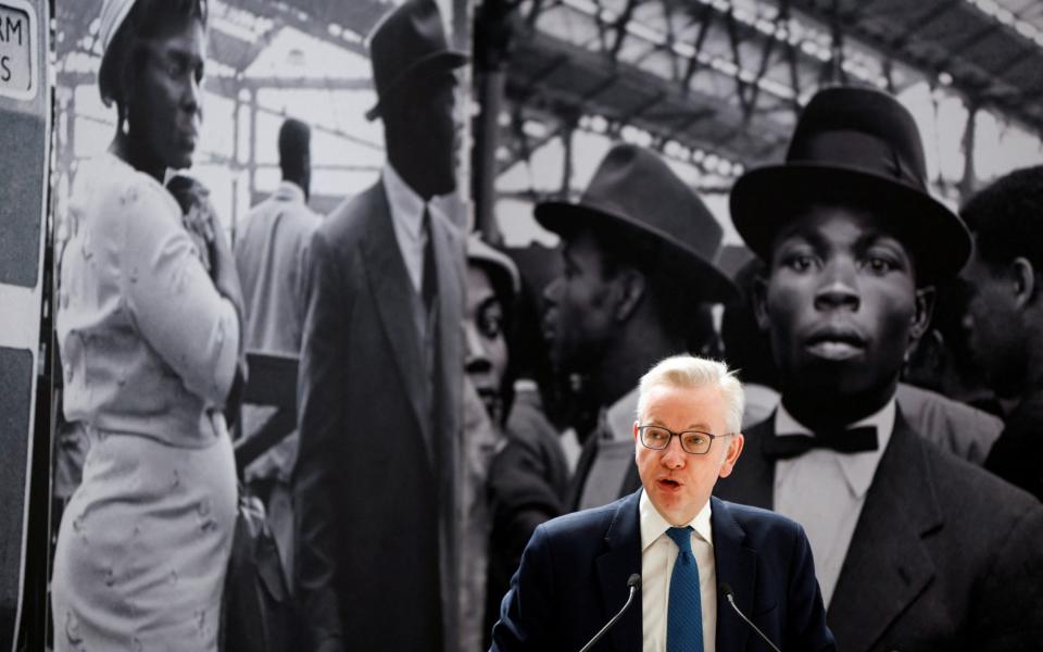 Michael Gove speaking at Waterloo station earlier today - John Sibley/Reuters