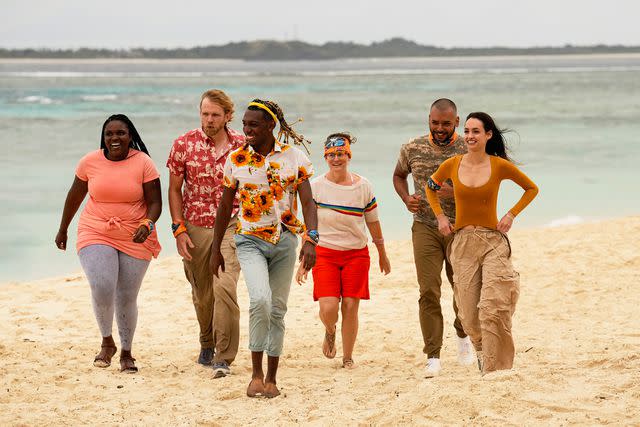 <p>Robert Voets/CBS</p> Soda Thompson, Hunter McKnight, Tevin Davis, Liz Wilcox, Randen Montalvo, and Venus Vafa on 'Survivor 46'