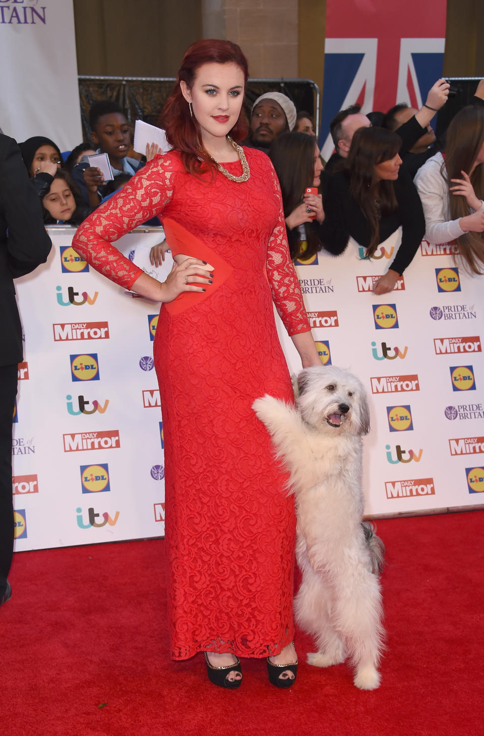 LONDON, ENGLAND - SEPTEMBER 28:   Ashleigh Jade Butler and Pudsey attend the Pride of Britain awards at The Grosvenor House Hotel on September 28, 2015 in London, England.  (Photo by Gareth Cattermole/Getty Images)