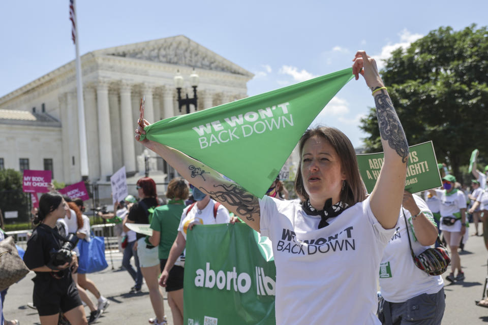 Abortion rights activists protest outside the U.S. Supreme Court on the last day of their term on June 30, 2022 in Washington, DC. (Photo by Kevin Dietsch/Getty Images)