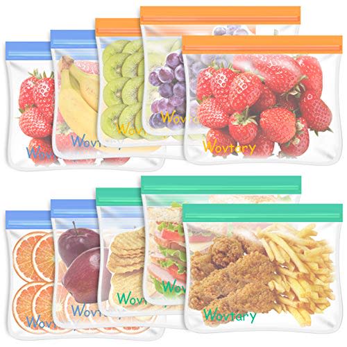 10 Pack Reusable Sandwich Bags Reusable Storage Bags,Reusable Snack Bags Leakproof Silicone - Free Plastic BPA Free Bags for Food Travel