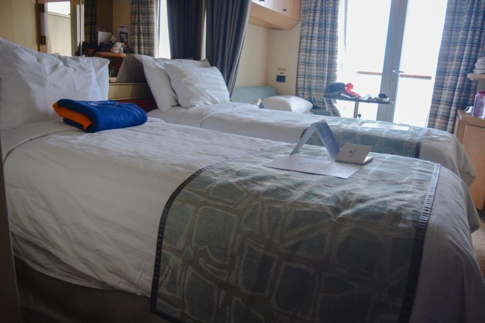 Two beds in cruise ship room