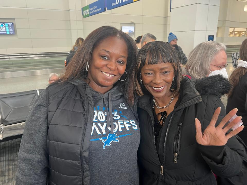 Charmaine Clay and her mother, Cherlyn Rupert, prepare to fly from Detroit to San Francisco on Friday, Jan. 26, 2024. The pair said their Lions fandom is rooted in family and tradition, and they can't wait to watch their team take on the 49ers in the NFC Championship.