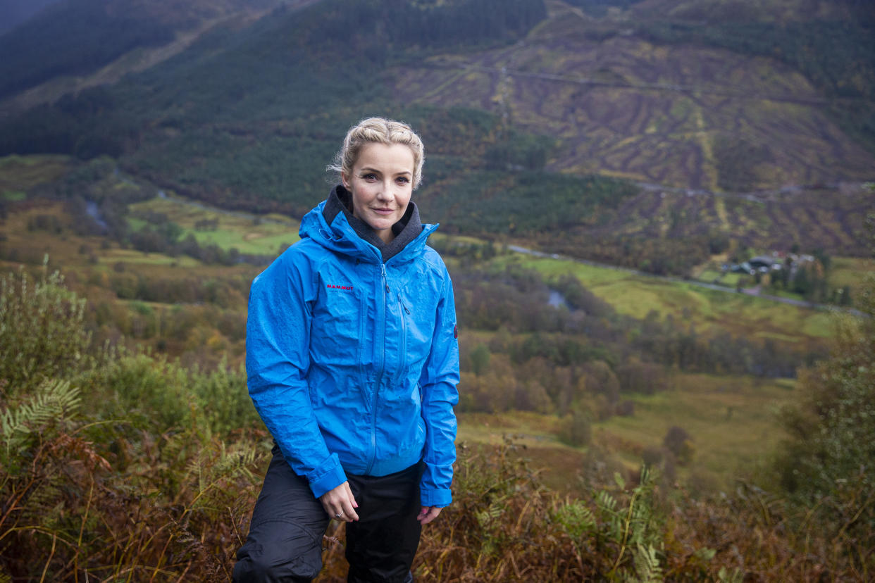 FORT WILLIAM, SCOTLAND - OCTOBER 11: To celebrate The National Lottery's 25th birthday, Helen Skelton leads a group of young people from the PEEK Project in Glasgow to the summit of Ben Nevis on October 11, 2019 in Fort William, Scotland. (Photo by Duncan McGlynn/Getty Images for National Lottery)