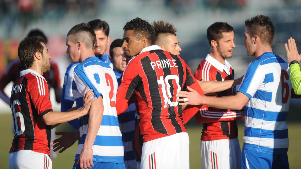 Kevin-Prince Boateng leaves the field during the match between AC Milan and Pro Patria Busto Arsizio on January 3, 2013. - Daniele Mascolo/EPA/Shutterstock