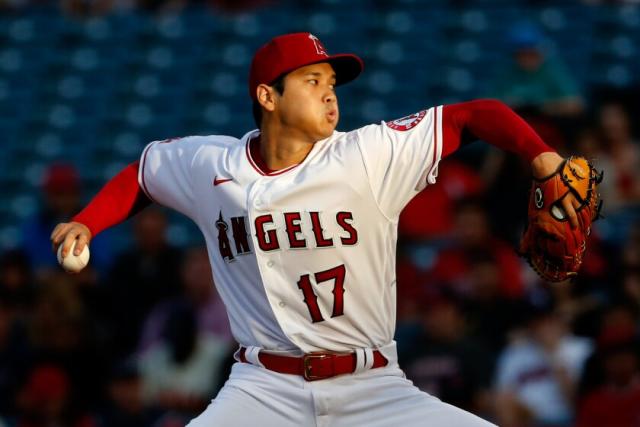 Shohei Ohtani of the Los Angeles Angels looks on during Gatorade