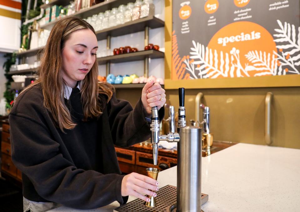 Barista Ellie Meyer pours an espresso shot at Offbeat Coffee on Jan. 19 in Salem.